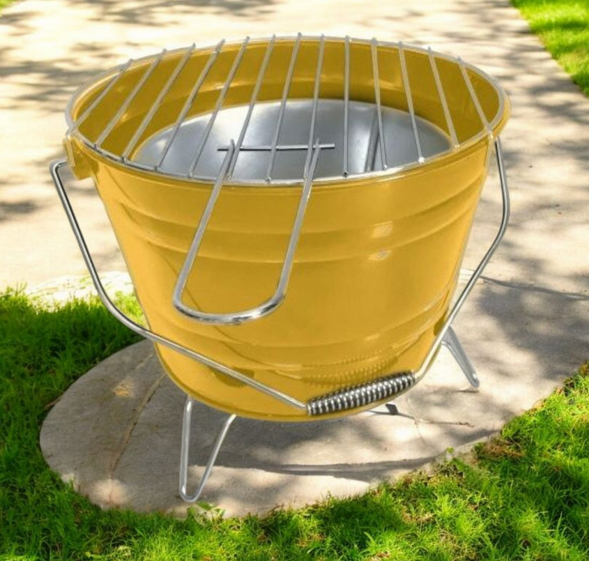 Grilleimer Pronto inkl Buch-Burger & Pizza !! Holzkohle Grill 27 cm Gelb