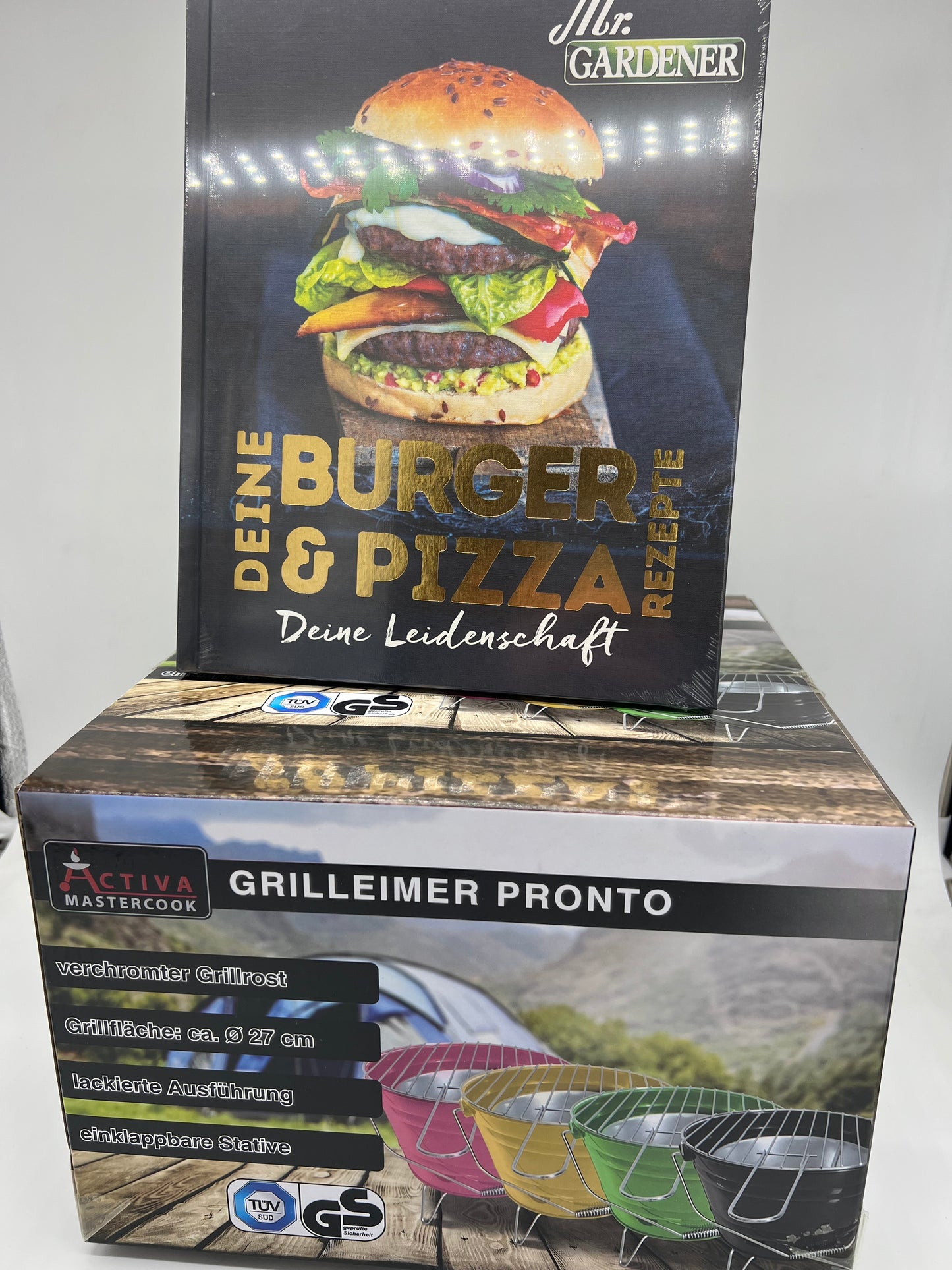 Grilleimer Pronto inkl Buch-Burger & Pizza !! Holzkohle Grill 27 cm Gelb