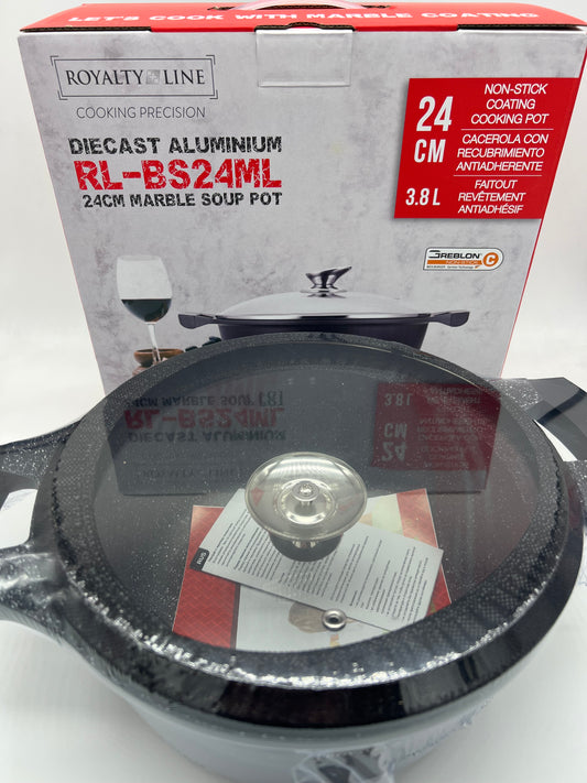 Kochtopf Aluguss Ø24cm Suppentopf Casserole Marmor Beschichtung Glasdeckel